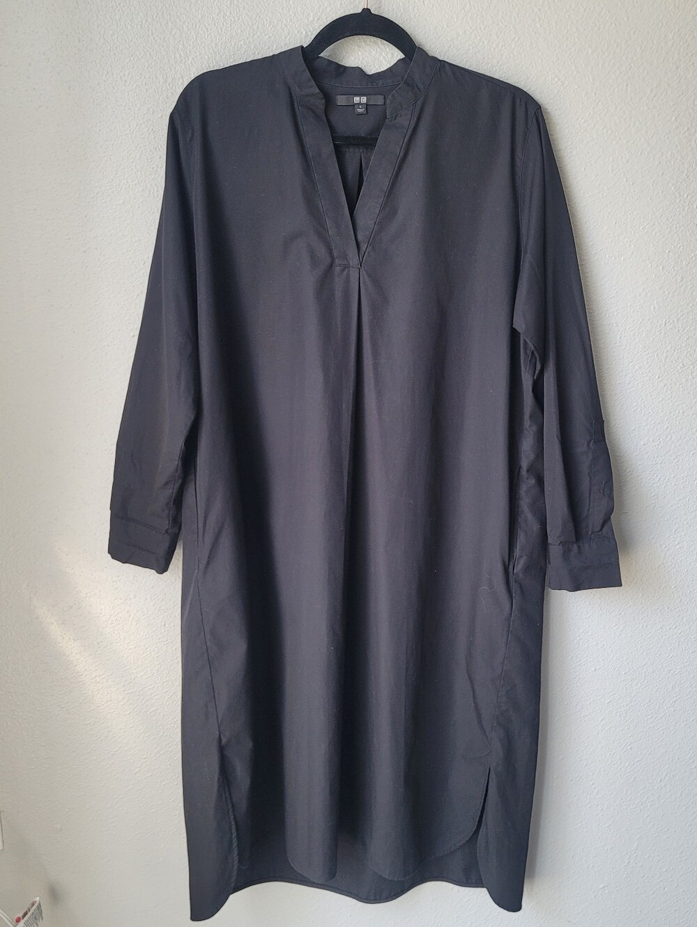 Uniqlo Poplin Cotton Long Sleeve Shirt Dress Size Small In Black